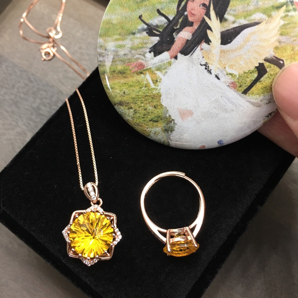 Certified Citrine Rose Gold Ring Necklace Set - Picture 7 of 17